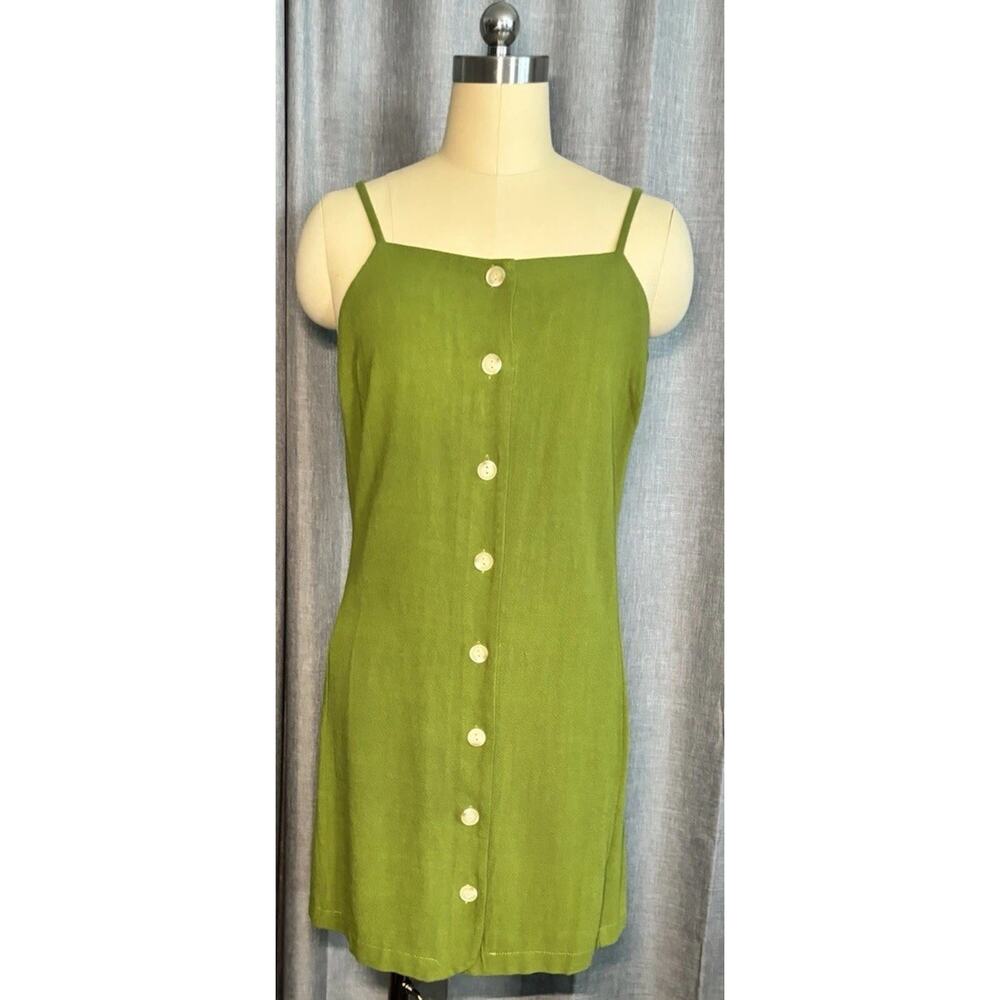 Monteau Medium green sleeveless button up linen blend dress NWT